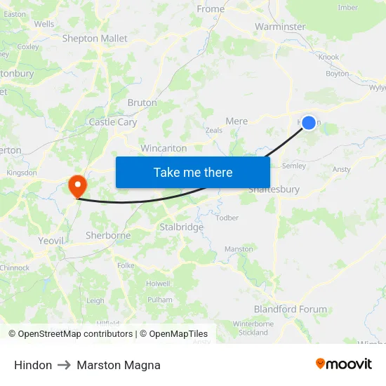 Hindon to Marston Magna map