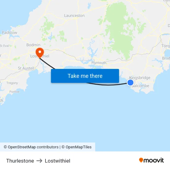 Thurlestone to Lostwithiel map