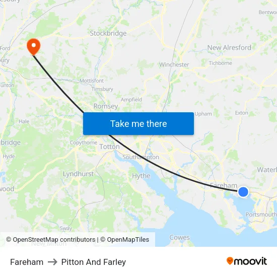 Fareham to Pitton And Farley map