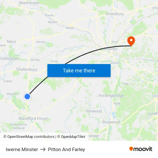 Iwerne Minster to Pitton And Farley map