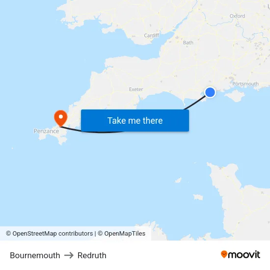 Bournemouth to Redruth map
