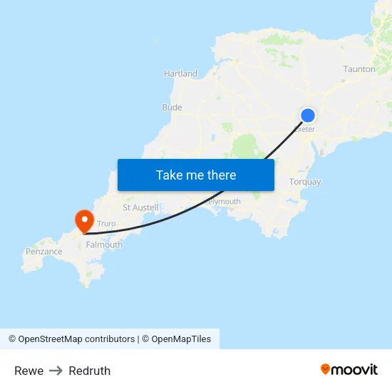 Rewe to Redruth map