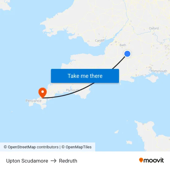 Upton Scudamore to Redruth map