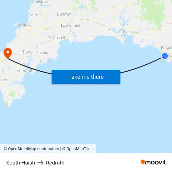 South Huish to Redruth map