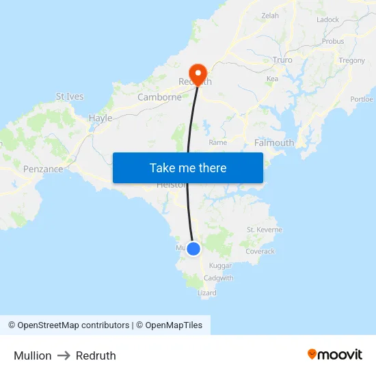 Mullion to Redruth map