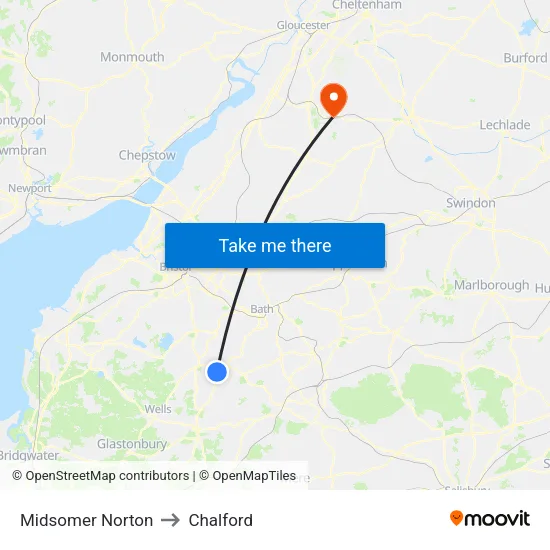 Midsomer Norton to Chalford map
