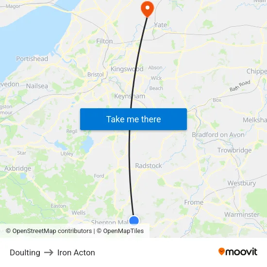 Doulting to Iron Acton map