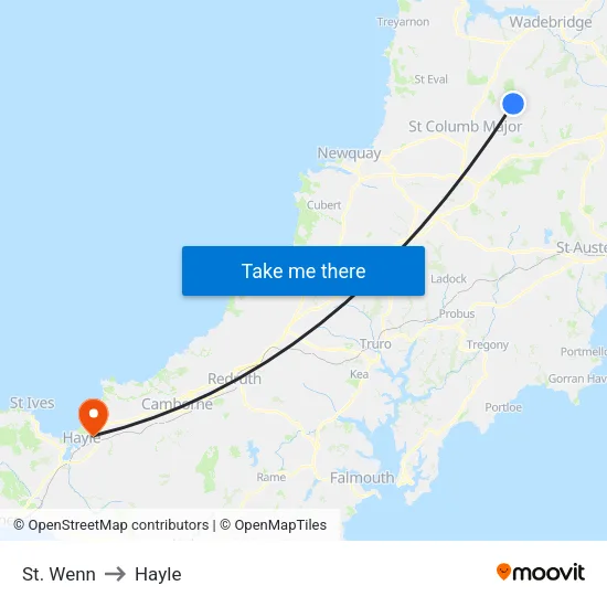 St. Wenn to Hayle map