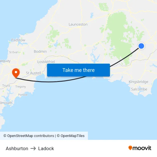 Ashburton to Ladock map