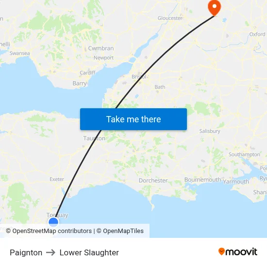 Paignton to Lower Slaughter map