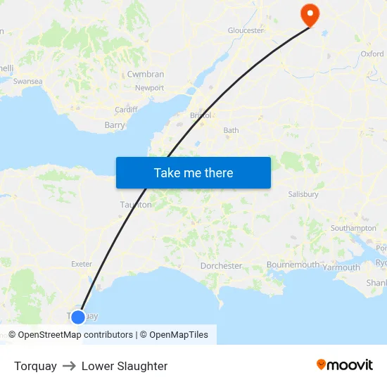 Torquay to Lower Slaughter map