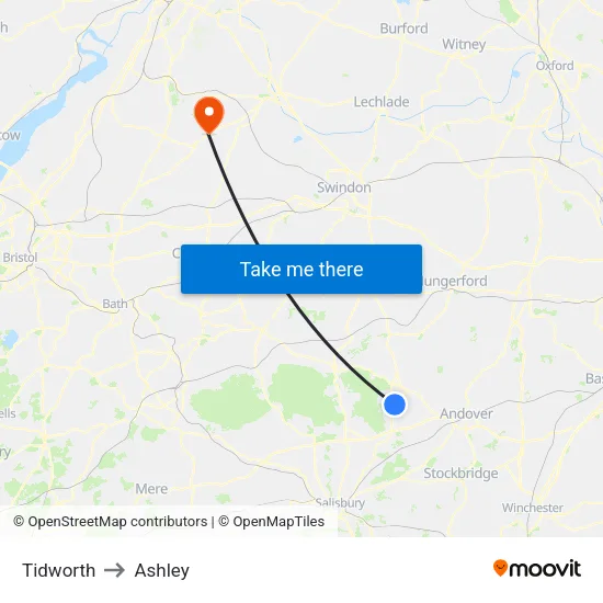 Tidworth to Ashley map