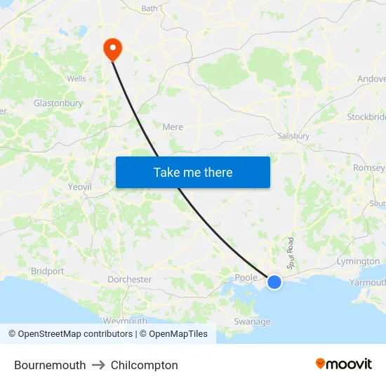 Bournemouth to Chilcompton map