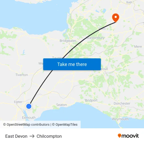 East Devon to Chilcompton map