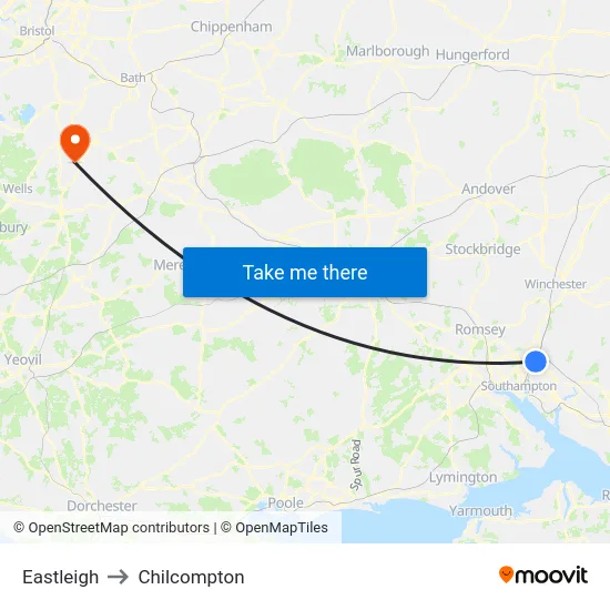 Eastleigh to Chilcompton map