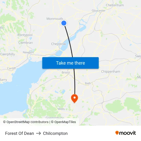 Forest Of Dean to Chilcompton map