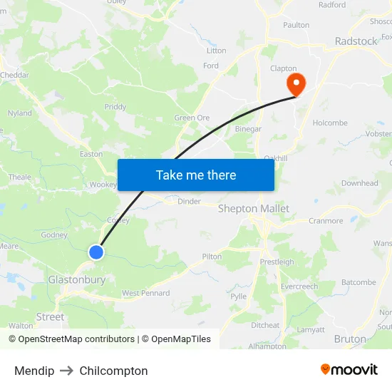 Mendip to Chilcompton map