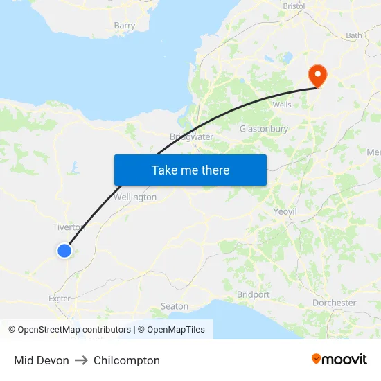 Mid Devon to Chilcompton map