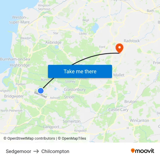 Sedgemoor to Chilcompton map