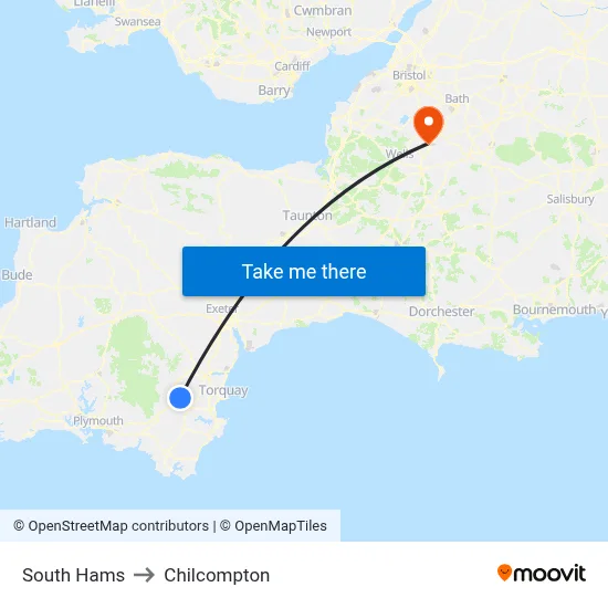 South Hams to Chilcompton map