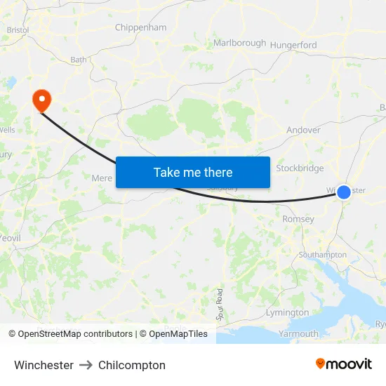 Winchester to Chilcompton map