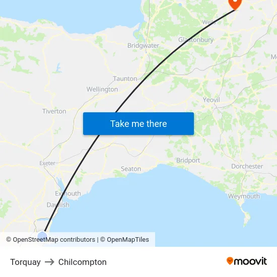 Torquay to Chilcompton map