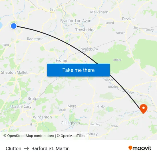 Clutton to Barford St. Martin map