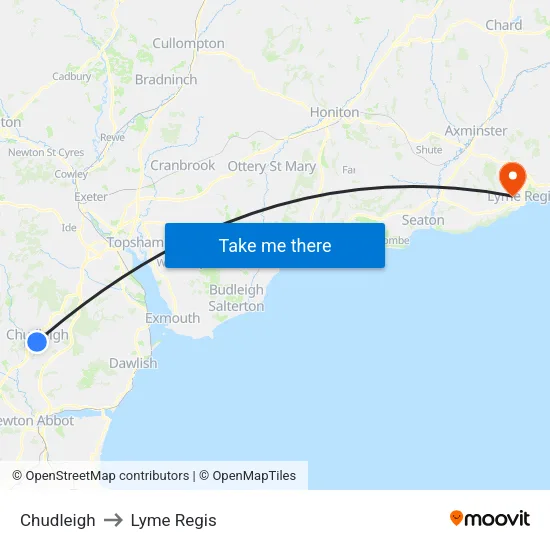 Chudleigh to Lyme Regis map