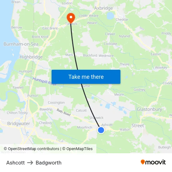 Ashcott to Badgworth map