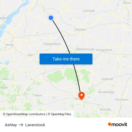 Ashley to Laverstock map