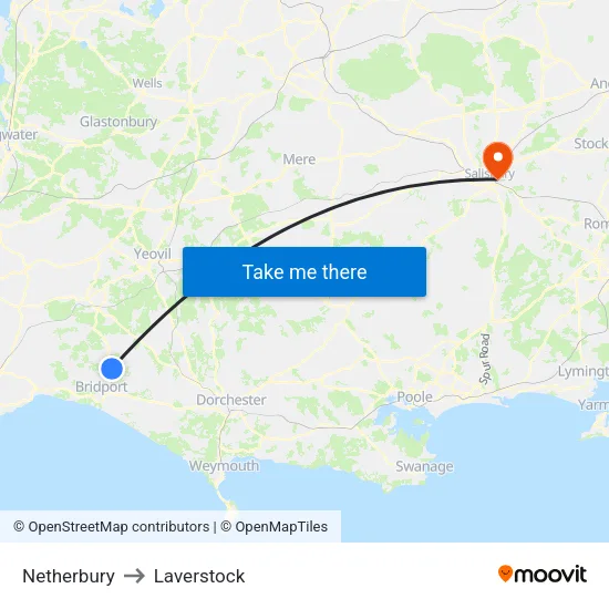 Netherbury to Laverstock map