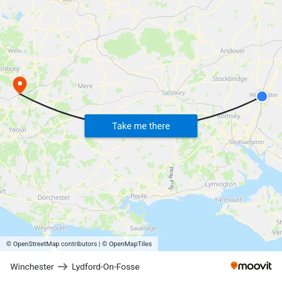 Winchester to Lydford-On-Fosse map