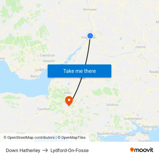 Down Hatherley to Lydford-On-Fosse map