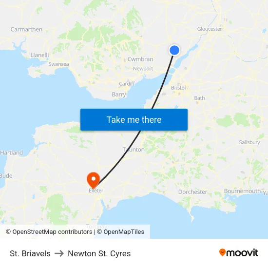 St. Briavels to Newton St. Cyres map
