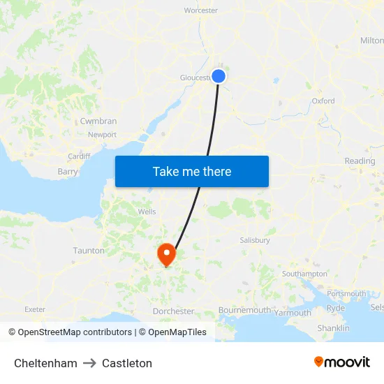 Cheltenham to Castleton map