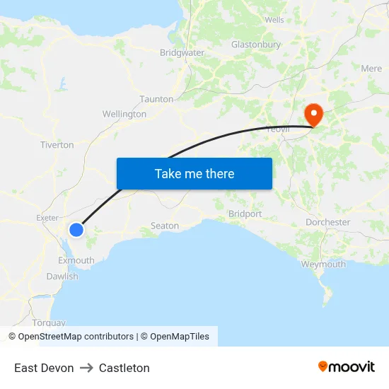 East Devon to Castleton map