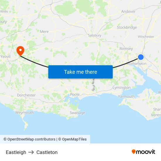 Eastleigh to Castleton map
