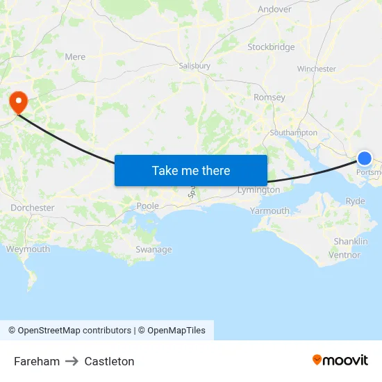 Fareham to Castleton map