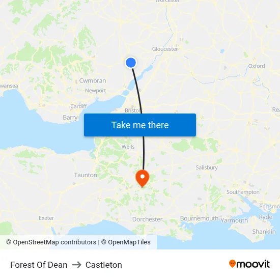 Forest Of Dean to Castleton map