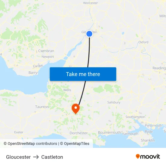 Gloucester to Castleton map