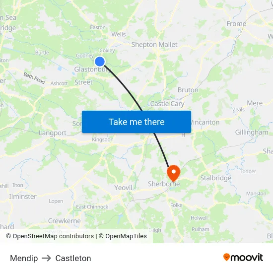 Mendip to Castleton map
