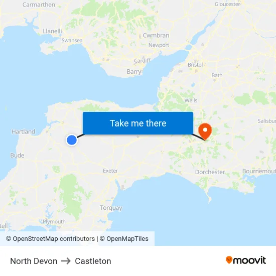 North Devon to Castleton map