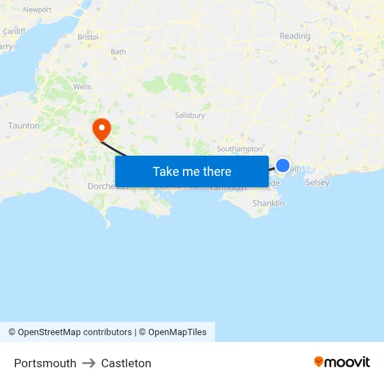 Portsmouth to Castleton map