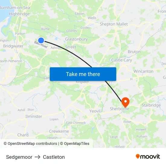 Sedgemoor to Castleton map