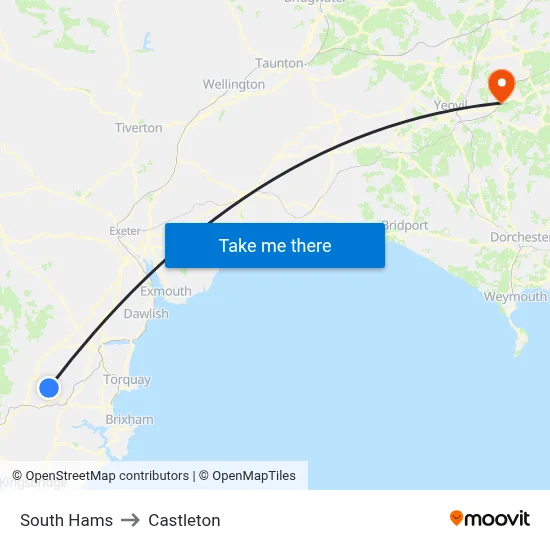South Hams to Castleton map