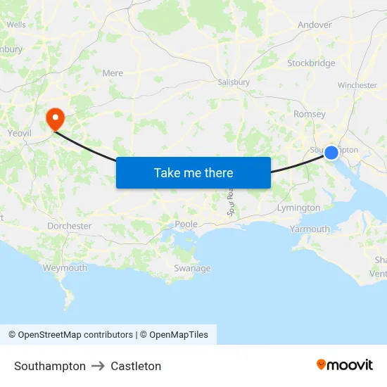 Southampton to Castleton map