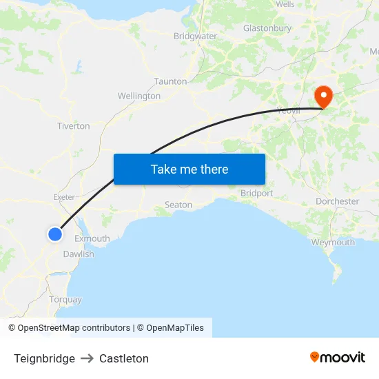 Teignbridge to Castleton map