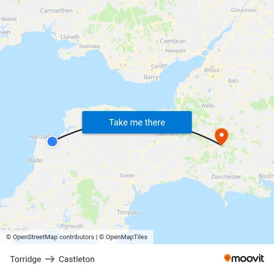 Torridge to Castleton map
