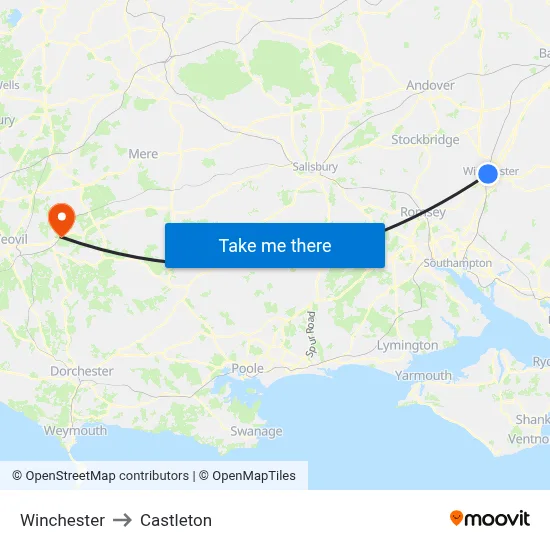Winchester to Castleton map
