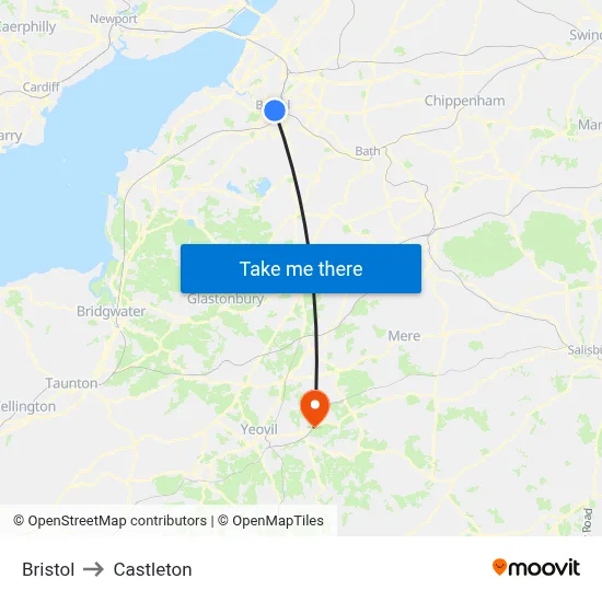 Bristol to Castleton map